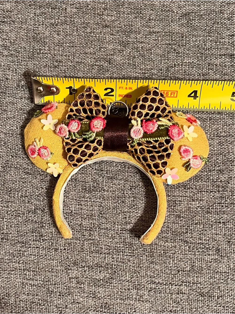 Disney Minnie Mouse Mini Ear Headband Keychain - Floral Honeycomb Embroidered